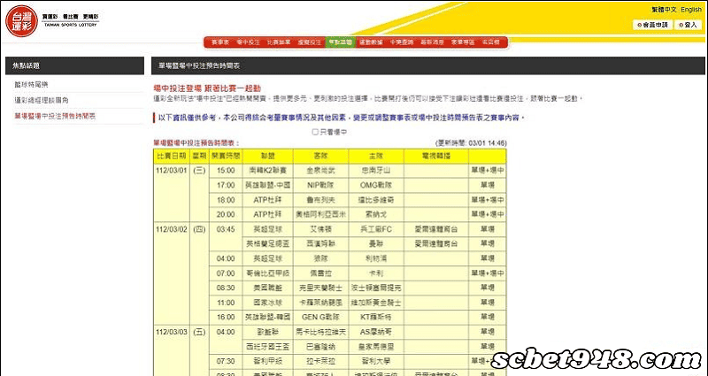 場中投注表